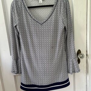 White House Black Market long sleeve dress, navy blue and white